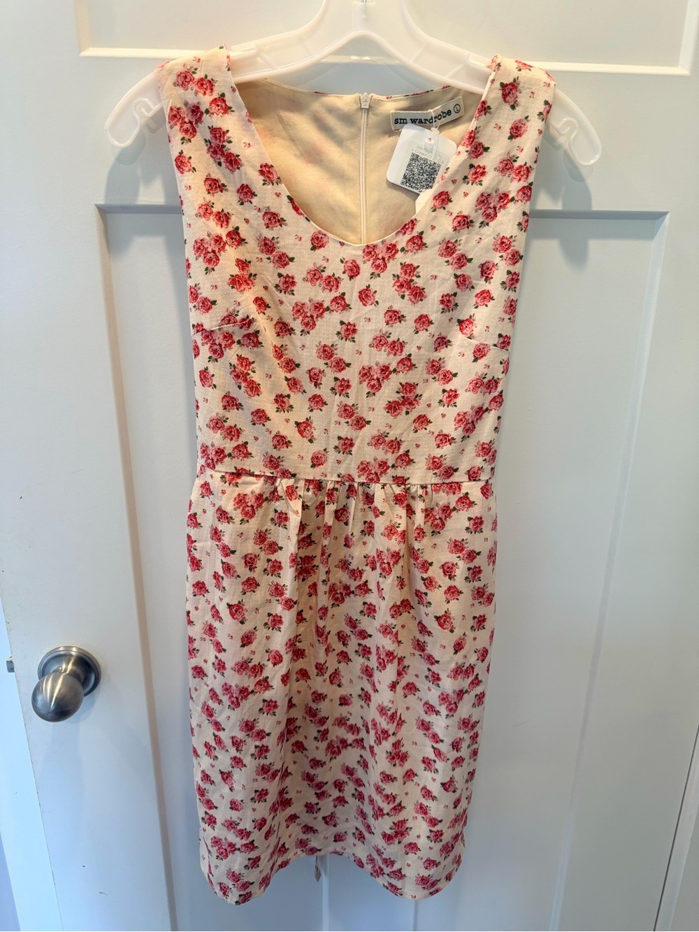 NWT SM Wardrobe Large Cream Rose Floral Fit & Flare Midi Dress Cottagecore